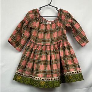 Matilda Jane salmon and sage plaid smocked waist peasant top size 8 EUC